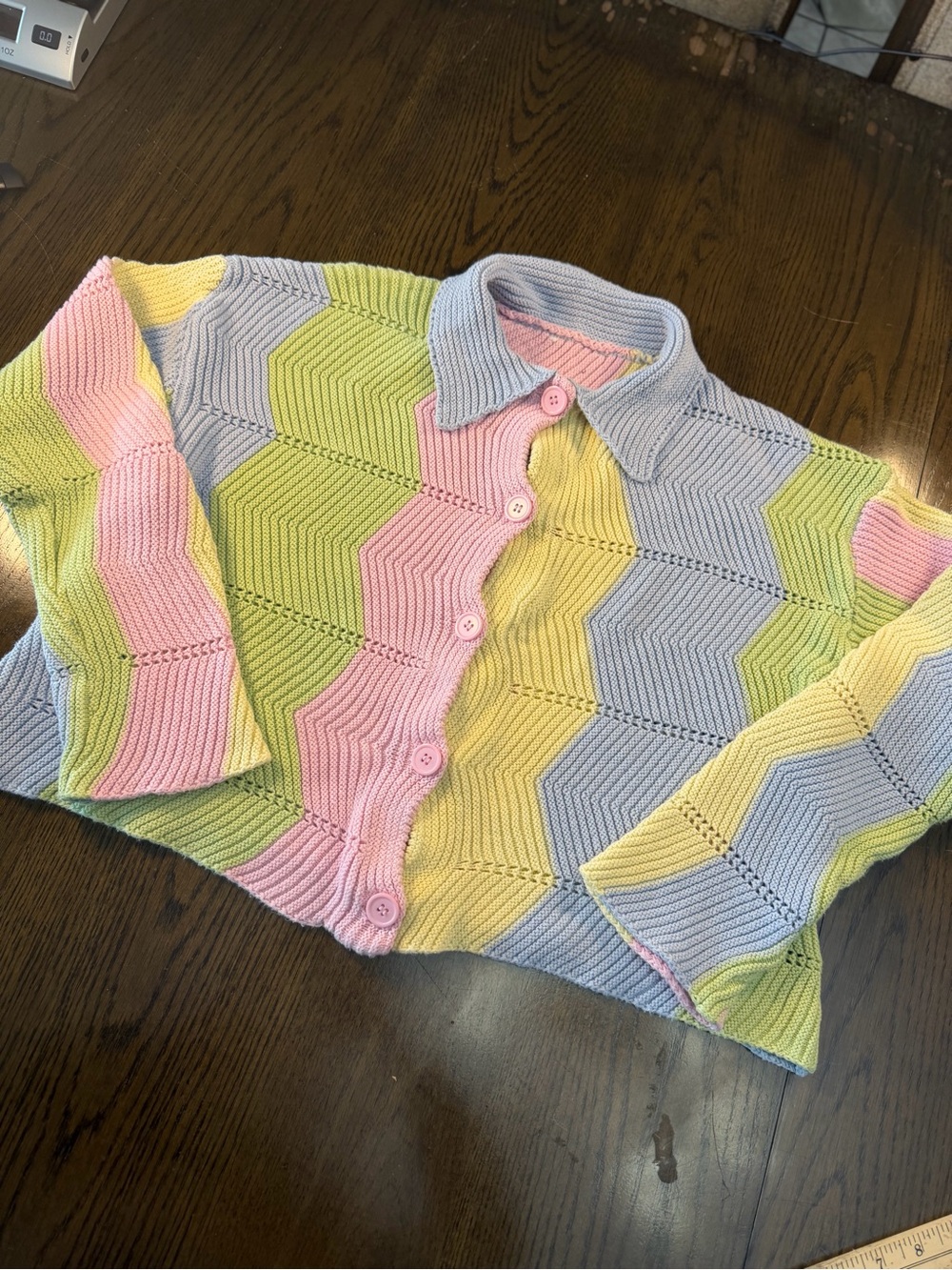 Pastel Chevron Knit Button-Up Sweater - Multi S/M